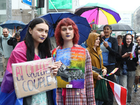 Demonstrators are partaking in the Equality March organized by KyivPride NGO for the first time since the 2022 Russian invasion of Ukraine i...