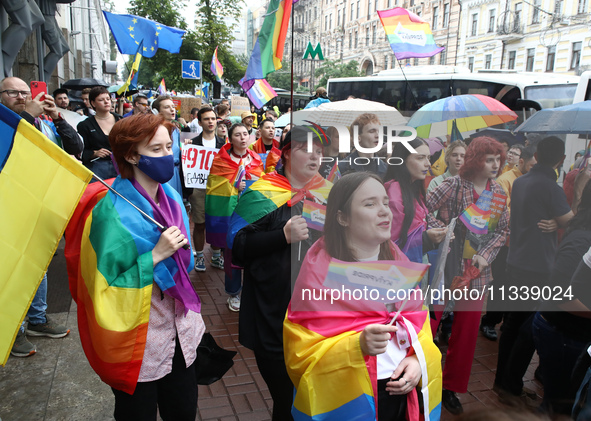 Demonstrators are partaking in the Equality March organized by KyivPride NGO for the first time since the 2022 Russian invasion of Ukraine i...