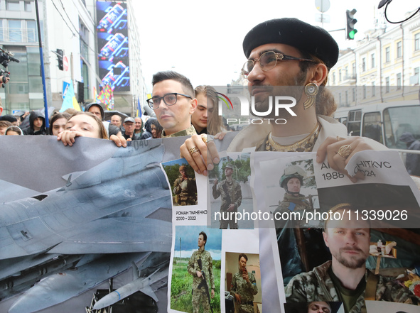 Demonstrators are partaking in the Equality March organized by KyivPride NGO for the first time since the 2022 Russian invasion of Ukraine i...