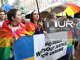 Demonstrators are partaking in the Equality March organized by KyivPride NGO for the first time since the 2022 Russian invasion of Ukraine i...