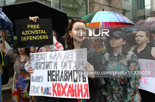 Demonstrators are partaking in the Equality March organized by KyivPride NGO for the first time since the 2022 Russian invasion of Ukraine i...