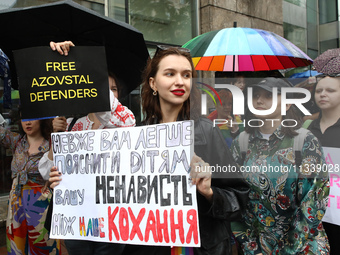 Demonstrators are partaking in the Equality March organized by KyivPride NGO for the first time since the 2022 Russian invasion of Ukraine i...