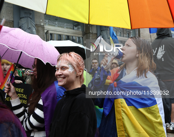 Demonstrators are partaking in the Equality March organized by KyivPride NGO for the first time since the 2022 Russian invasion of Ukraine i...