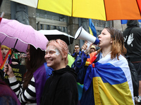 Demonstrators are partaking in the Equality March organized by KyivPride NGO for the first time since the 2022 Russian invasion of Ukraine i...