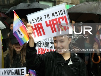 Demonstrators are partaking in the Equality March organized by KyivPride NGO for the first time since the 2022 Russian invasion of Ukraine i...