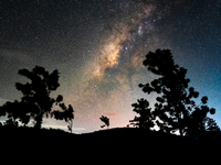 The Milky Way is being seen over the Tea Estate in Ratnapura, Sri Lanka, on June 17, 2024. The Milky Way is a huge collection of stars, dust...