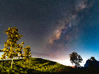 The Milky Way is being seen over the Tea Estate in Ratnapura, Sri Lanka, on June 17, 2024. The Milky Way is a huge collection of stars, dust...