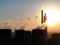 The Datang Electric Power Zhangjiakou Power Plant is being seen at sunset in Zhangjiakou, China, on June 17, 2024. (