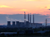 The Datang Electric Power Zhangjiakou Power Plant is being seen at sunset in Zhangjiakou, China, on June 17, 2024. (