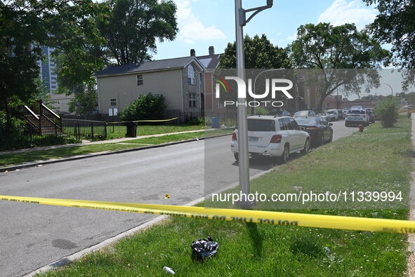 Crime scene tape is blocking the scene. Two people are being shot on W. Maple Street in Chicago, Illinois, United States, on June 17, 2024....