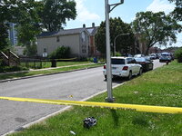 Crime scene tape is blocking the scene. Two people are being shot on W. Maple Street in Chicago, Illinois, United States, on June 17, 2024....