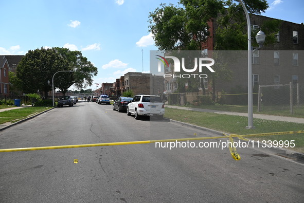 Crime scene tape is blocking the scene. Two people are being shot on W. Maple Street in Chicago, Illinois, United States, on June 17, 2024....