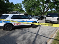 Chicago police are blocking off the area. Two people are being shot on S. Burnside Avenue in Chicago, Illinois, United States, on June 17, 2...