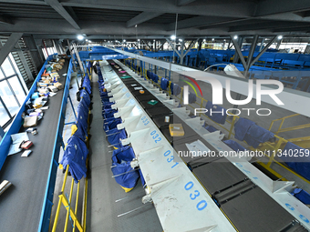 An automated sorting line is delivering express goods at an express logistics company in Taicang, China, on June 18, 2024. (