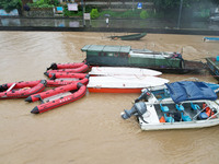 Floodwaters are passing through the Rongan county section of the Rongjiang River in the upper reaches of the Pearl River in Liuzhou, Guangxi...