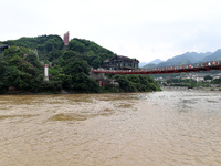 Water level is rising in the Maotai Township section of the Chishui River due to heavy rainfall in Renhuai, China, on June 18, 2024. (