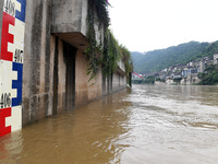 Water level is rising in the Maotai Township section of the Chishui River due to heavy rainfall in Renhuai, China, on June 18, 2024. (