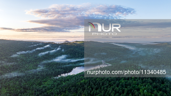 An aerial photo is showing the scenery of Wuying National Forest Park in Yichun, China, on June 18, 2024. 