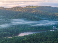 An aerial photo is showing the scenery of Wuying National Forest Park in Yichun, China, on June 18, 2024. (