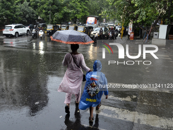 A pedestrian is carrying an umbrella during rainfall in Mumbai, India, on June 18, 2024. (