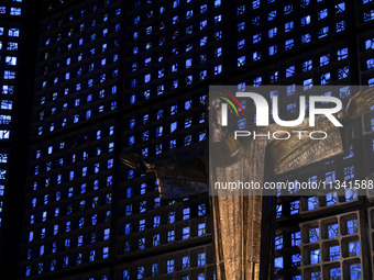 A statue of Jesus Christ is standing inside the Kaiser Wilhelm Memorial Church in Berlin, Germany, on June 18, 2024. (