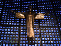 A statue of Jesus Christ is standing inside the Kaiser Wilhelm Memorial Church in Berlin, Germany, on June 18, 2024. (