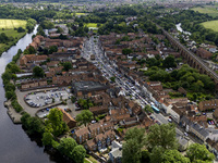 An aerial view is showing the High Street in Yarm on Tees, North Yorkshire, on June 18, 2024. (