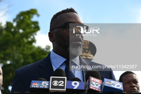 Mayor of Chicago Brandon Johnson is attending a press conference at Stroger Hospital on the shooting death of a 7-year-old boy. A 7-year-old...