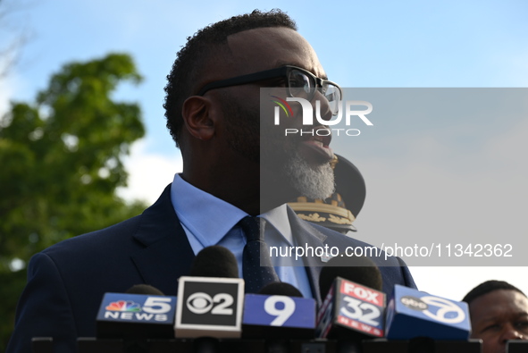 Mayor of Chicago Brandon Johnson is attending a press conference at Stroger Hospital on the shooting death of a 7-year-old boy. A 7-year-old...