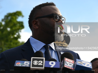 Mayor of Chicago Brandon Johnson is attending a press conference at Stroger Hospital on the shooting death of a 7-year-old boy. A 7-year-old...