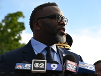 Mayor of Chicago Brandon Johnson is attending a press conference at Stroger Hospital on the shooting death of a 7-year-old boy. A 7-year-old...