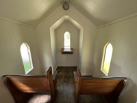 The interior of the Living Water Wayside Chapel in Niagara-on-the-Lake, Ontario, Canada, is being shown. The chapel is being built in 1964 b...