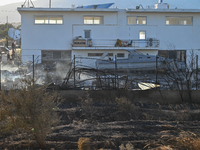 Industrial property is being damaged by a wildfire breaking out in Koropi near Athens, Greece, on June 19, 2024. (