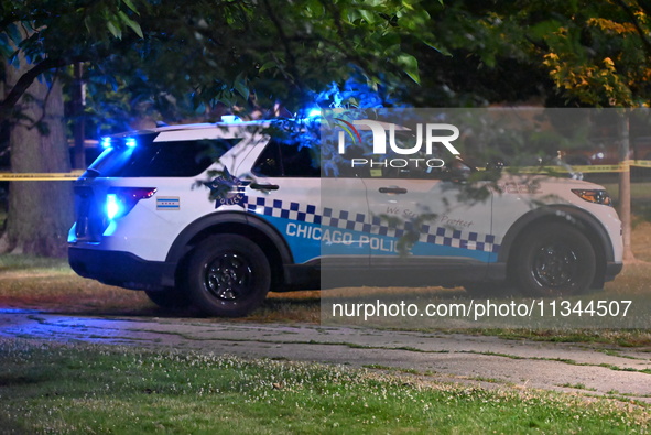 An 18-year-old male victim is being shot in Chicago, Illinois, United States, on June 19, 2024. Shell casings are being located inside of Ch...