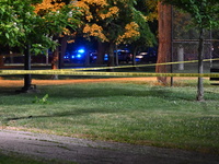 An 18-year-old male victim is being shot in Chicago, Illinois, United States, on June 19, 2024. Shell casings are being located inside of Ch...