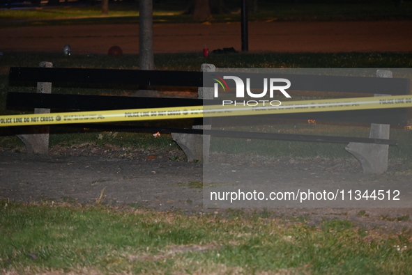 An 18-year-old male victim is being shot in Chicago, Illinois, United States, on June 19, 2024. Shell casings are being located inside of Ch...