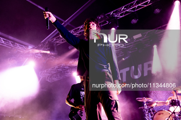 Brendan Yates of Turnstile is performing live in concert at Circolo Magnolia in Milano, Italy, on June 19, 2024 