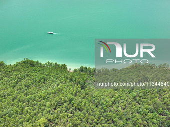 An aerial photo is showing the ecological scenery of Wanfeng Lake in Xingyi, China, on June 20, 2024. (