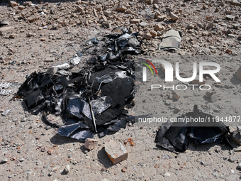 Rubble is covering the ground outside an administrative building of the State Research Control Institute of Veterinary Medicinal Products an...