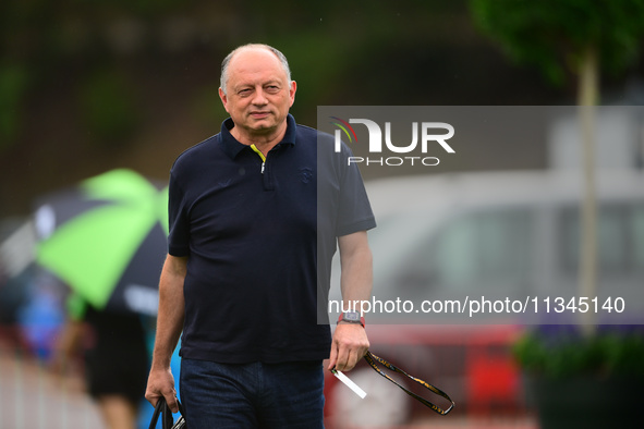 Frederic Vasseur of Scuderia Ferrari is arriving into the paddock during Thursday media day of the Spanish GP, the 10th round of the Formula...