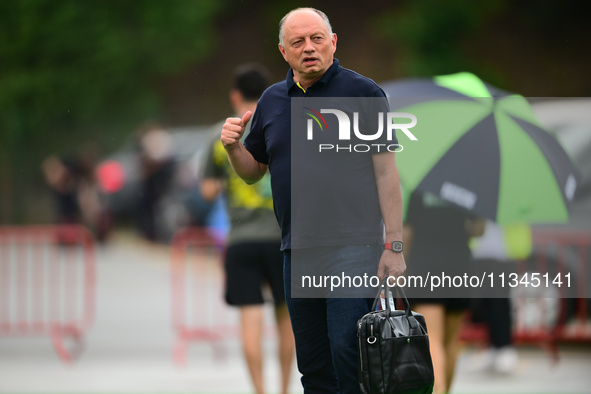 Frederic Vasseur of Scuderia Ferrari is arriving into the paddock during Thursday media day of the Spanish GP, the 10th round of the Formula...