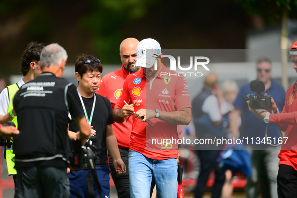 Carlos Sainz of Scuderia Ferrari is arriving into the paddock during Thursday media day of the Spanish GP, the 10th round of the Formula 1 W...