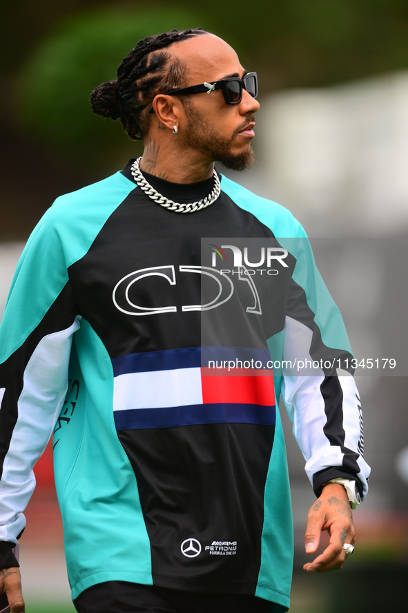 Lewis Hamilton of Mercedes-AMG Petronas F1 Team is arriving into the paddock during Thursday media day of the Spanish GP, the 10th round of...