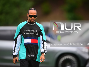 Lewis Hamilton of Mercedes-AMG Petronas F1 Team is arriving into the paddock during Thursday media day of the Spanish GP, the 10th round of...