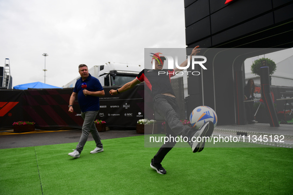 Oliver Bearman of Haas Formula 1 Team is arriving into the paddock during Thursday media day of the Spanish GP, the 10th round of the Formul...