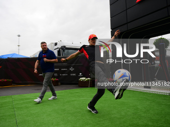 Oliver Bearman of Haas Formula 1 Team is arriving into the paddock during Thursday media day of the Spanish GP, the 10th round of the Formul...