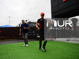 Oliver Bearman of Haas Formula 1 Team is arriving into the paddock during Thursday media day of the Spanish GP, the 10th round of the Formul...