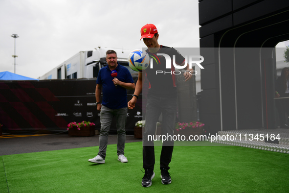 Oliver Bearman of Haas Formula 1 Team is arriving into the paddock during Thursday media day of the Spanish GP, the 10th round of the Formul...