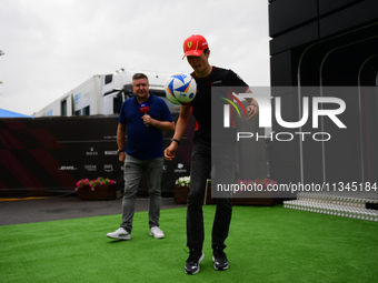 Oliver Bearman of Haas Formula 1 Team is arriving into the paddock during Thursday media day of the Spanish GP, the 10th round of the Formul...