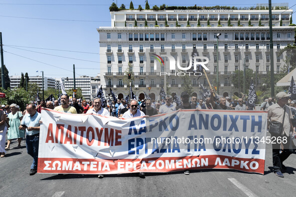 Gathering and protest march of LARCO workers, with the participation of public and private sector trade unions, Athens, June 20, 2024. 